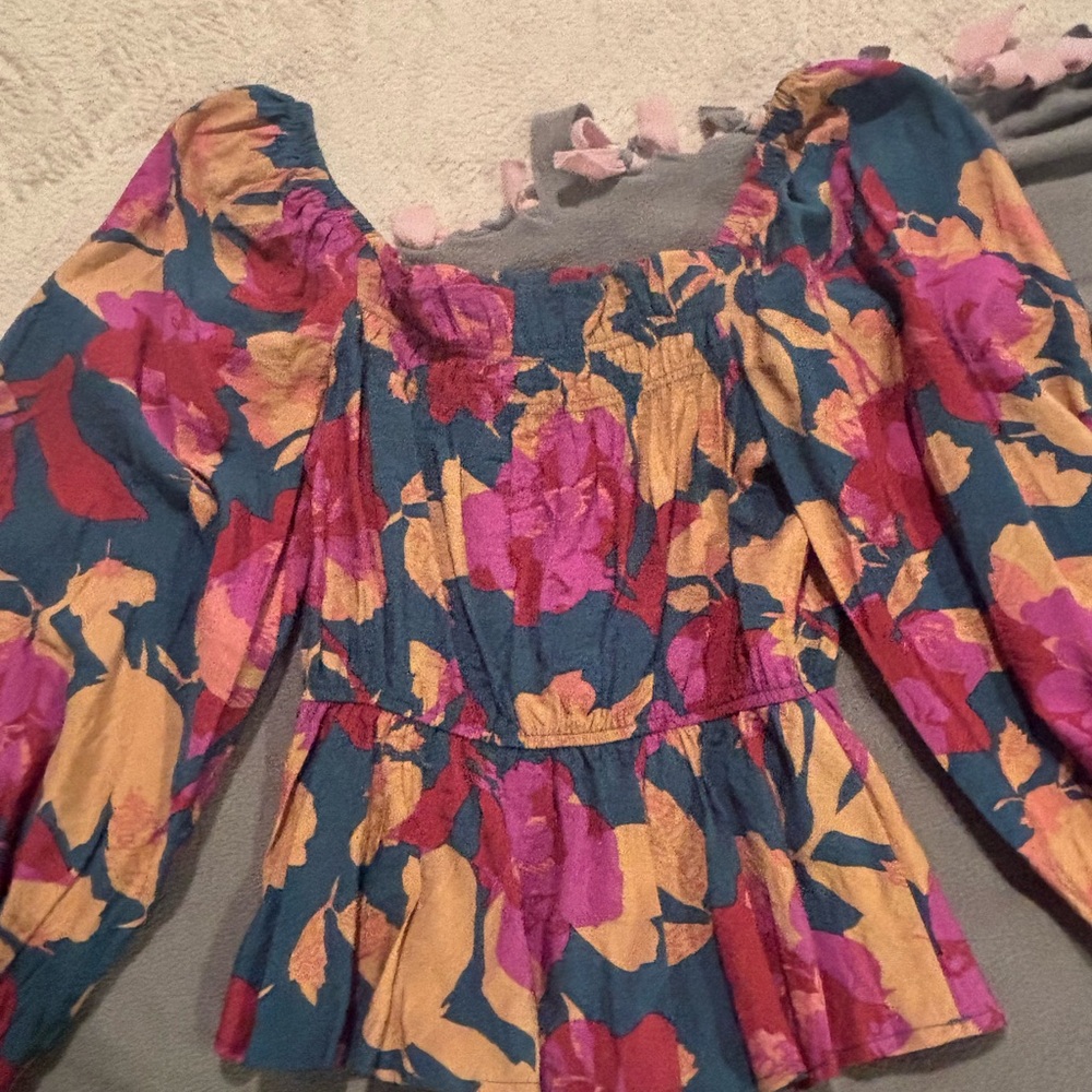 ODDY Kids Dress with Floral Pattern in Pink, Yellow, and Blue